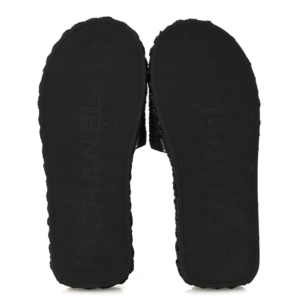 Braided Cord CC Espadrille Slip On Sandals 38 Black