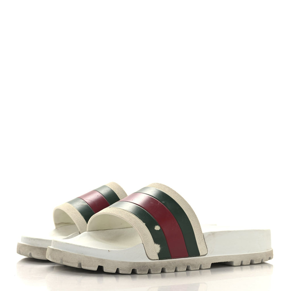 Gucci Rubber Web Mens Lug Sole Slide Sandals Great 5 White Green Red