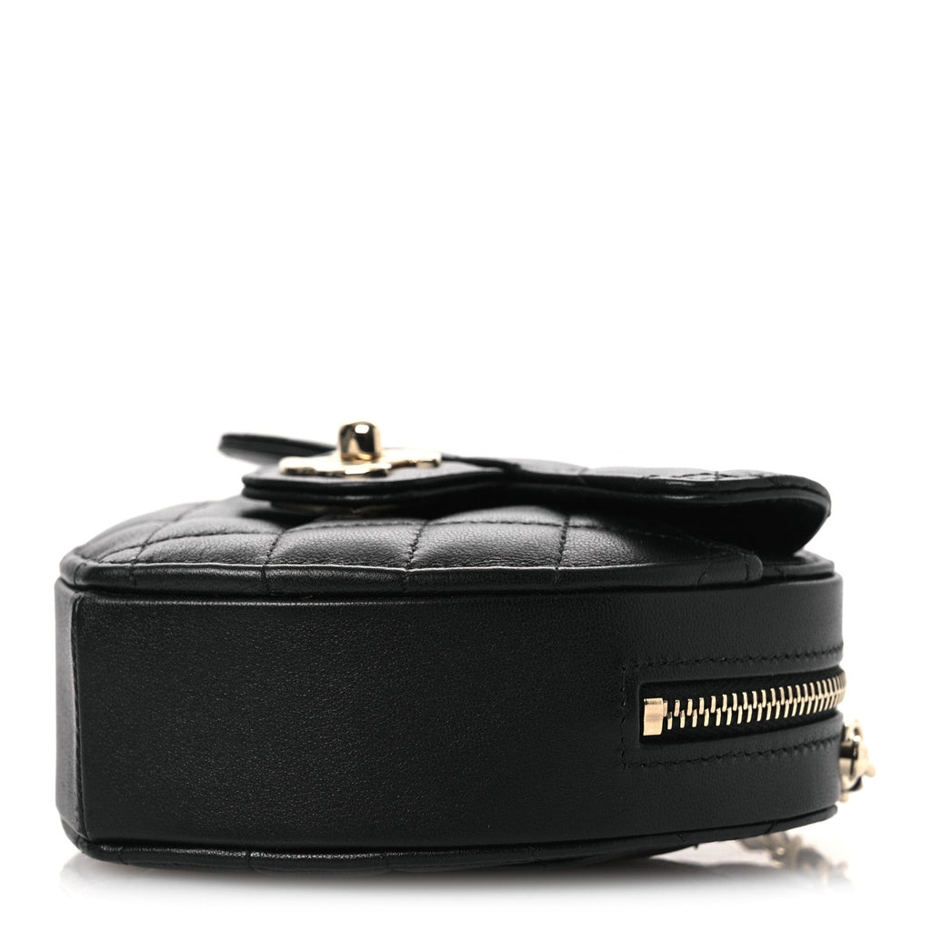 Chanel Lambskin Quilted CC In Love Heart Clutch With Chain Black