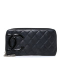 Calfskin Quilted Cambon Large Gusset Zip Around Wallet Black