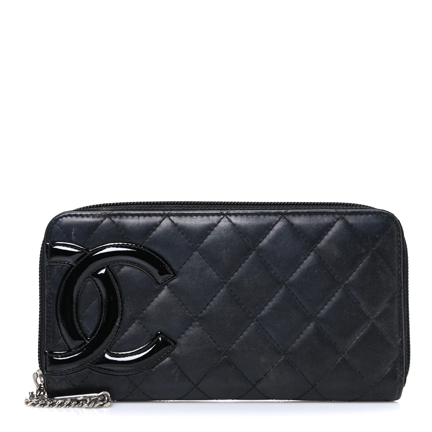 Calfskin Quilted Cambon Large Gusset Zip Around Wallet Black