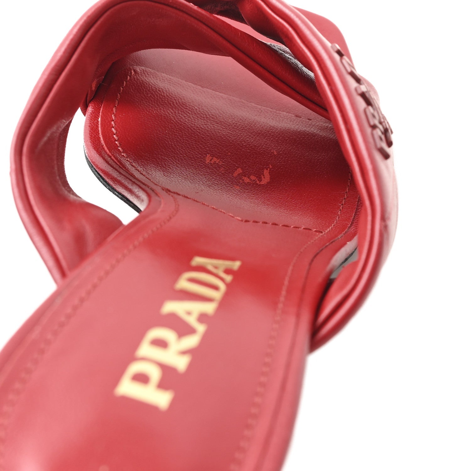 Prada Nappa Logo Quilted Crisscross 65mm Block Heel Slide Sandals 36.5 Red