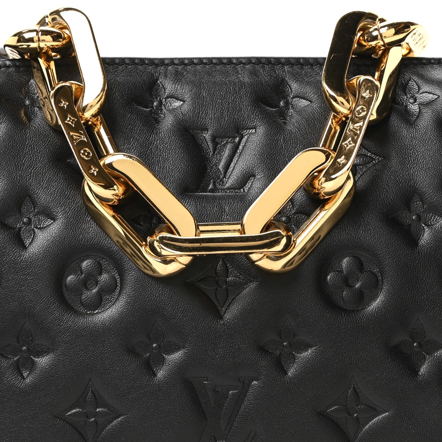Louis Vuitton Lambskin Embossed Monogram Coussin BB Black