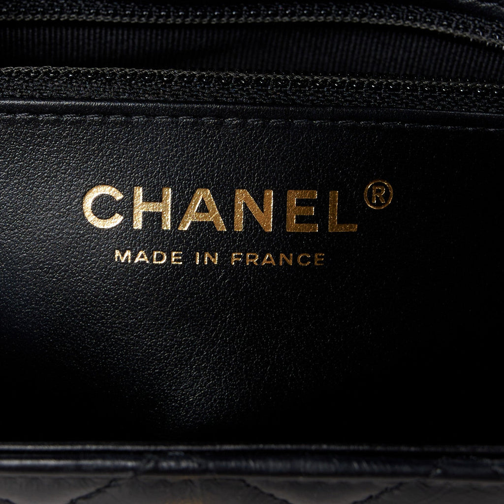 Chanel Shiny Aged Calfskin Quilted Nano Kelly Shopper Black