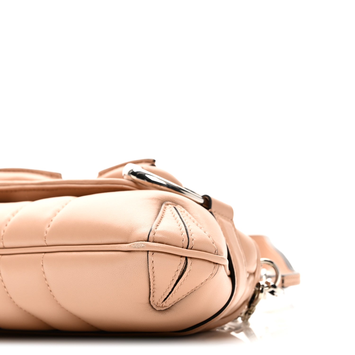 Gucci Nappa Vertical Matelasse Small Maxi Horsebit Chain Shoulder Bag Beige