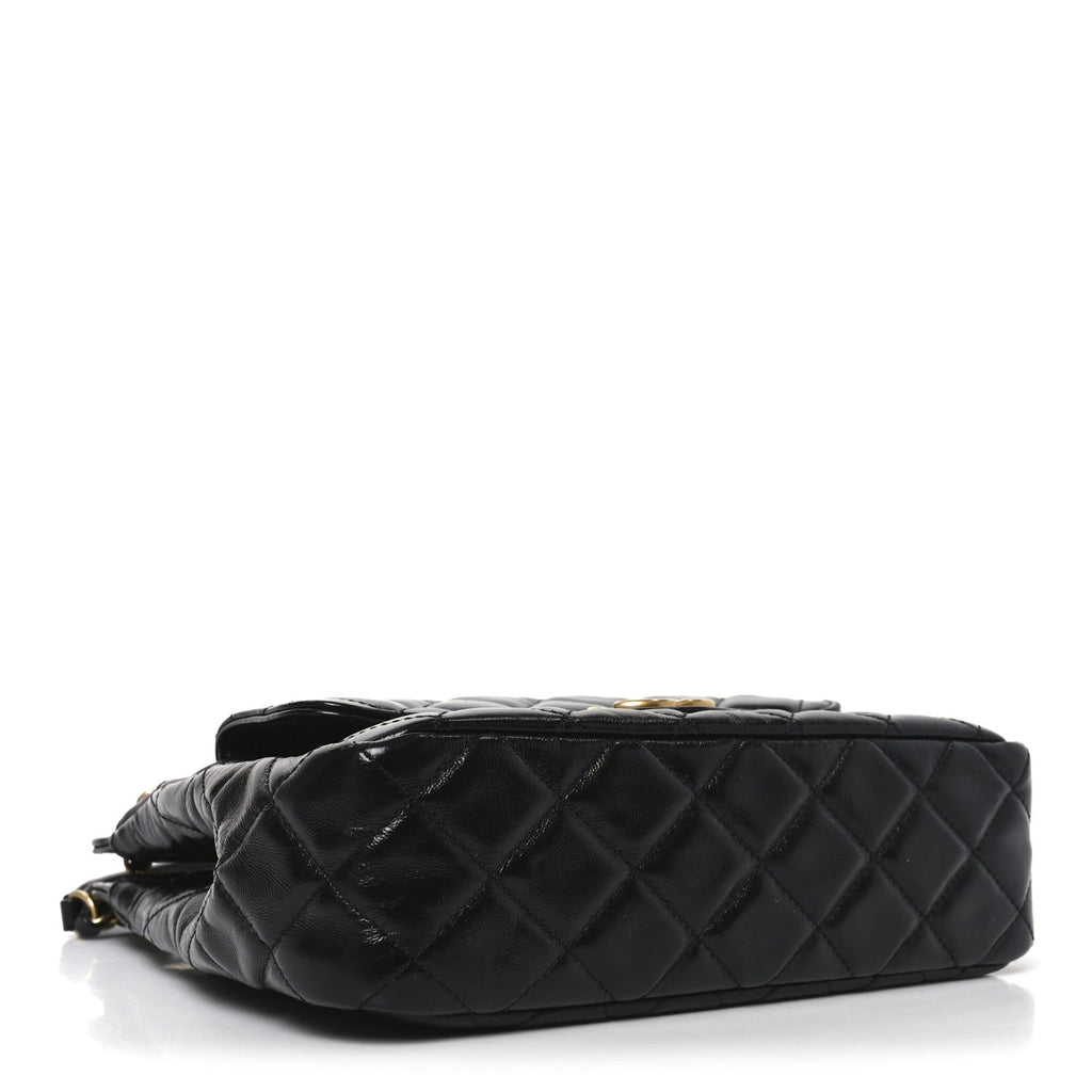 Chanel Shiny Crumpled Calfskin Quilted Wavy CC Hobo Black