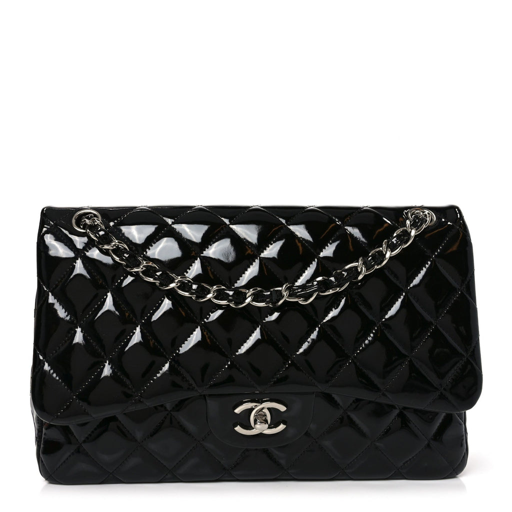 Chanel Patent Quilted Jumbo Double Flap Black
