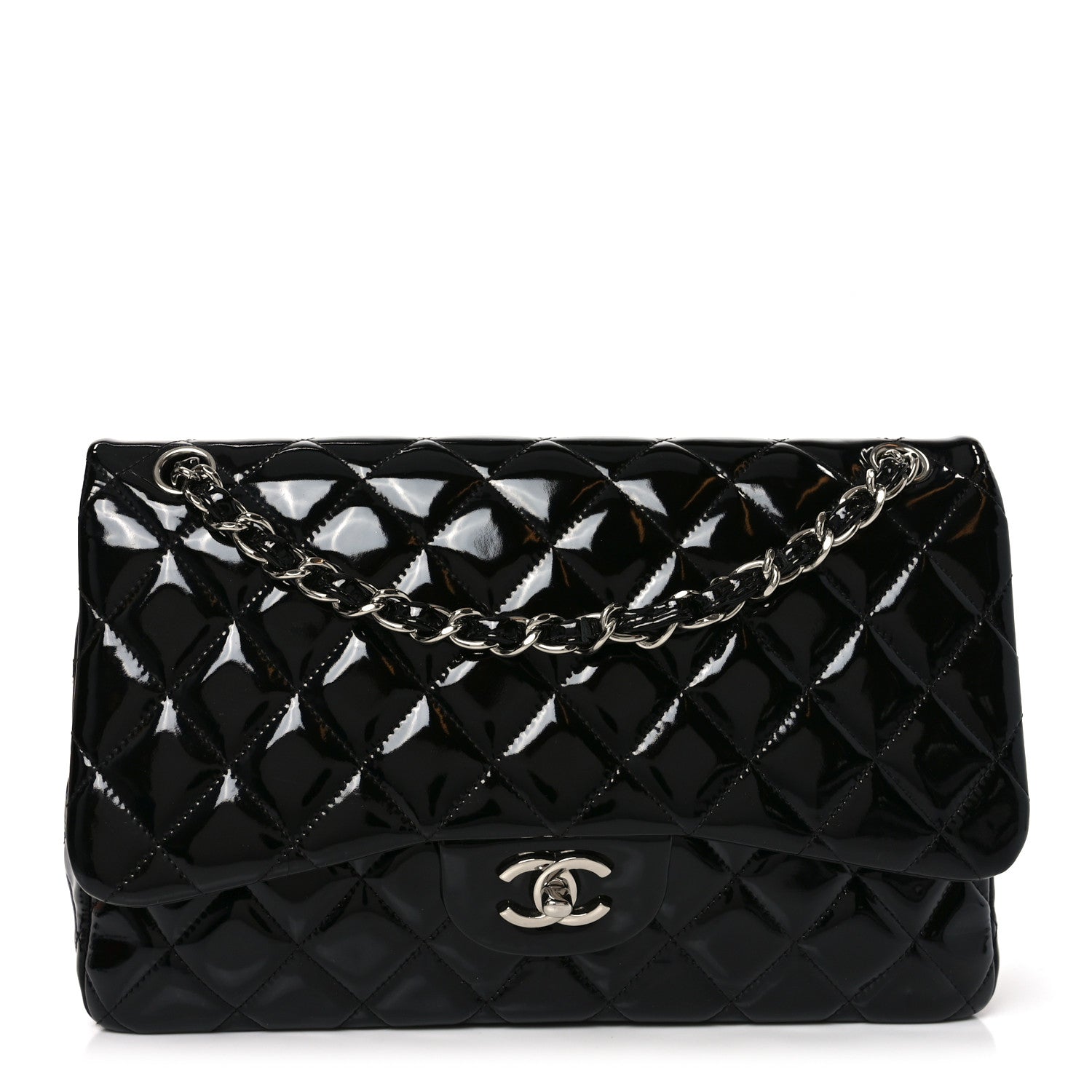 Chanel Patent Quilted Jumbo Double Flap Black