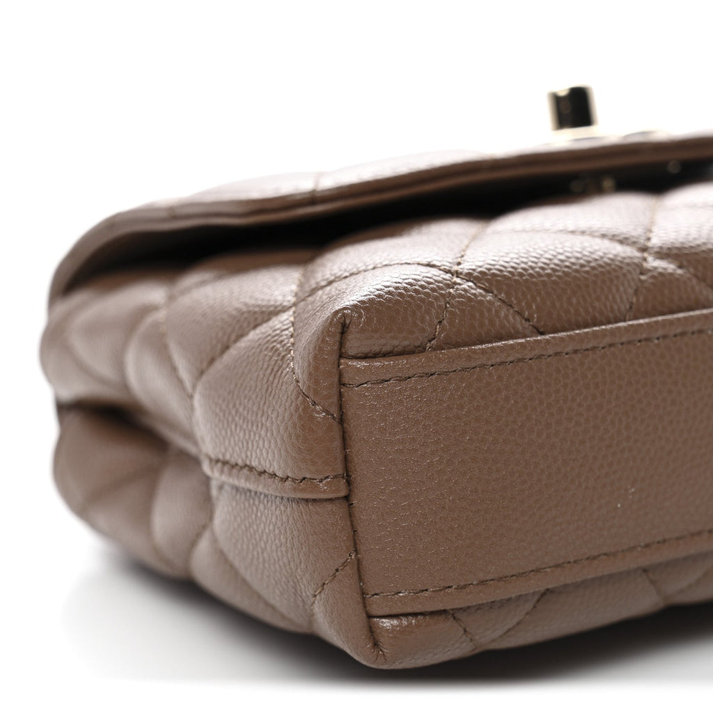 Chanel Caviar Lizard Embossed Quilted Coco Handle Clutch With Chain Brown