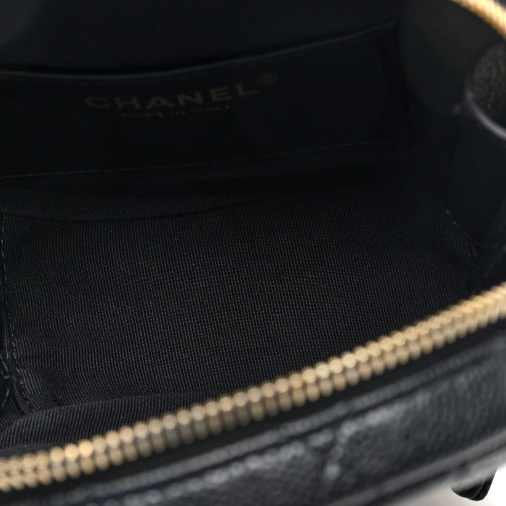 Chanel Caviar Quilted Small Round Vanity With Chain  Black