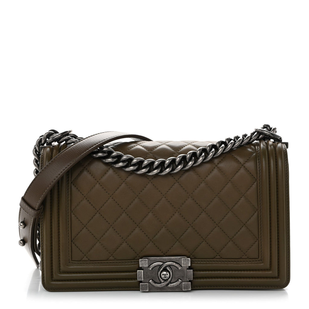 Chanel Lambskin Quilted Medium Boy Flap Khaki
