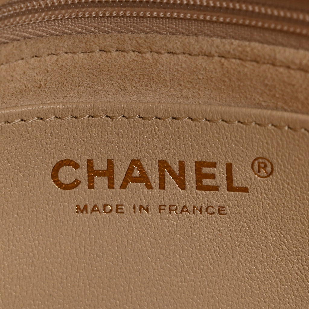 Chanel Calfskin Stitched Flap Top Handle Beige