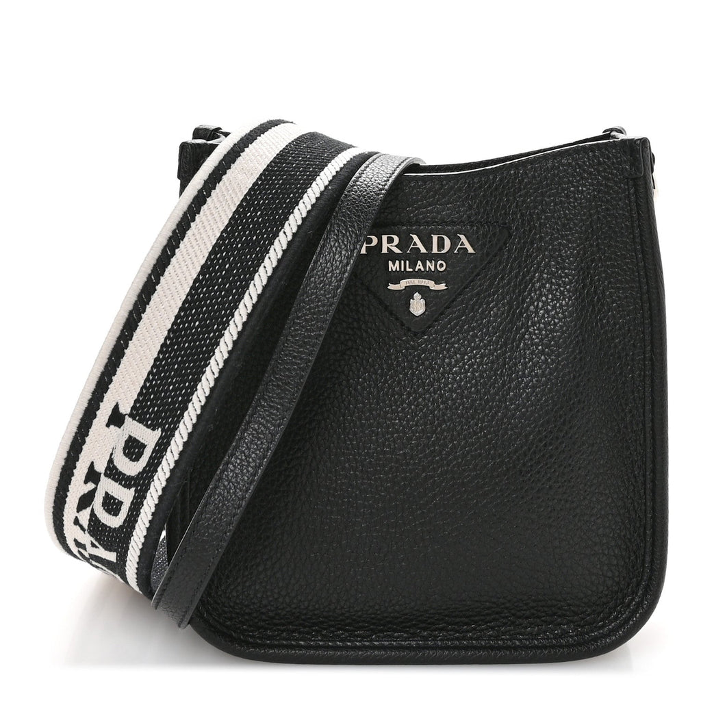 Prada Vitello Daino Soft Mini Hobo Messenger Bag Black