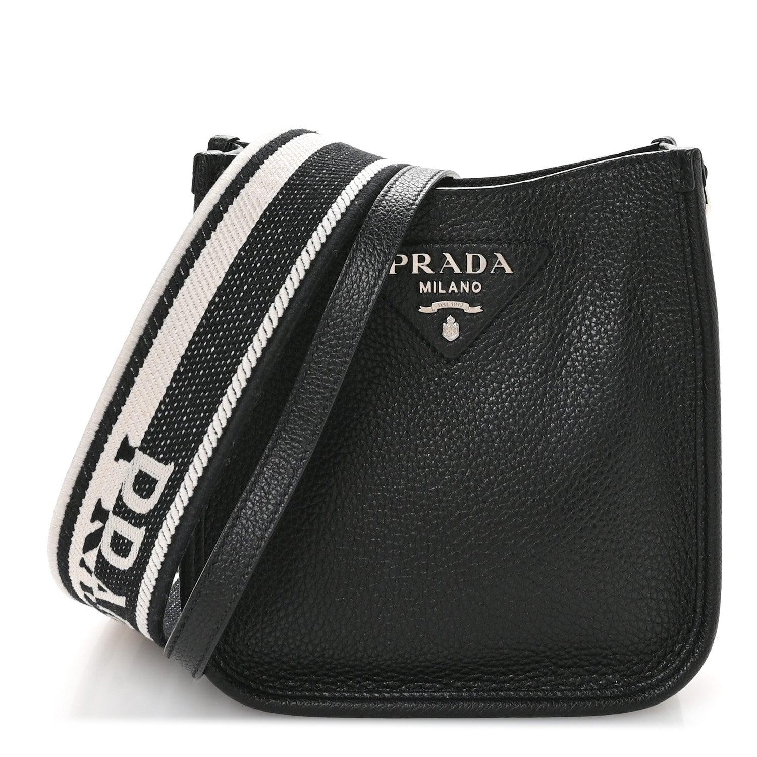Prada Vitello Daino Soft Mini Hobo Messenger Bag Black