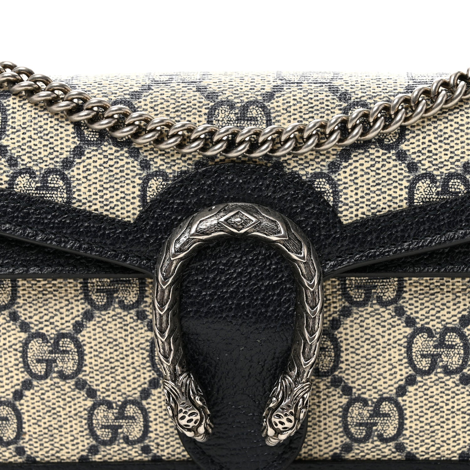 Gucci GG Supreme Monogram Textured Dollar Calfskin Super Mini Dionysus Shoulder Bag Beige Blue