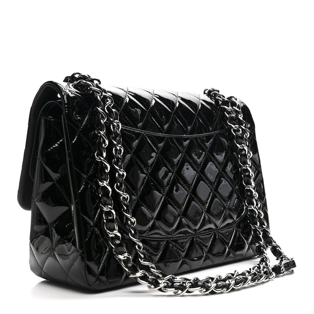 Chanel Patent Quilted Jumbo Double Flap Black