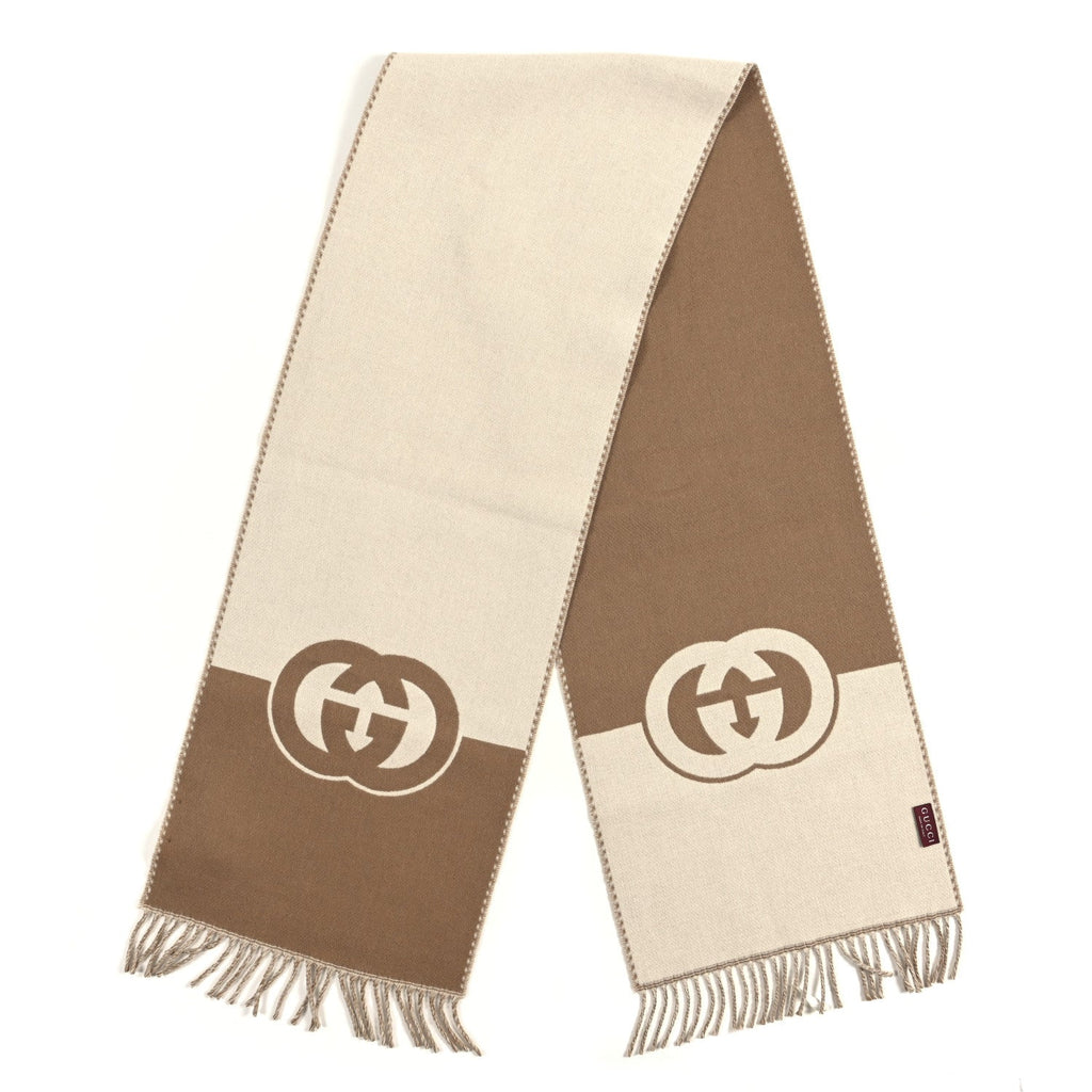 Gucci Wool Cashmere Interlocking G Scarf Ivory Beige