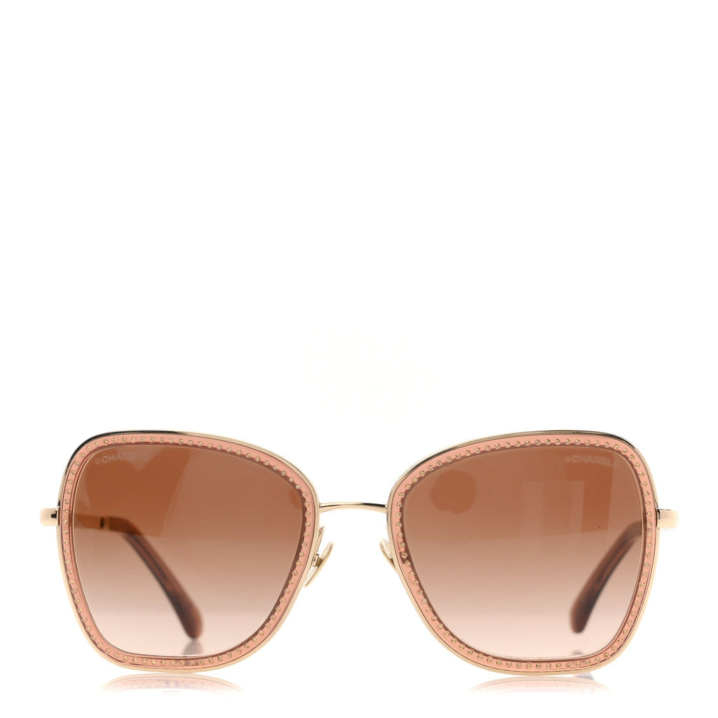 Chanel Square Frame Sequin Sunglasses 4277-B Gold Brown