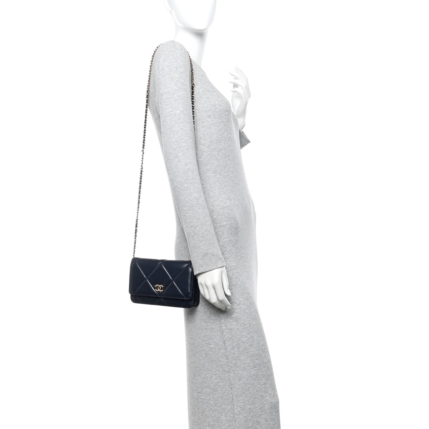 Chanel Lambskin Quilted Wallet On Chain WOC Navy