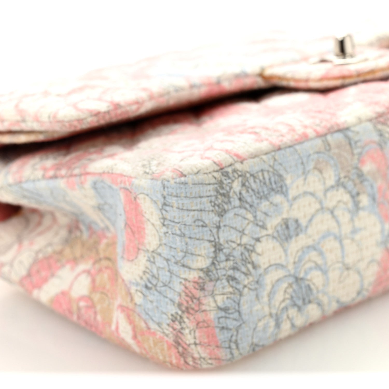 Chanel Tweed Quilted Camellia Medium Double Flap Ivory Multicolor