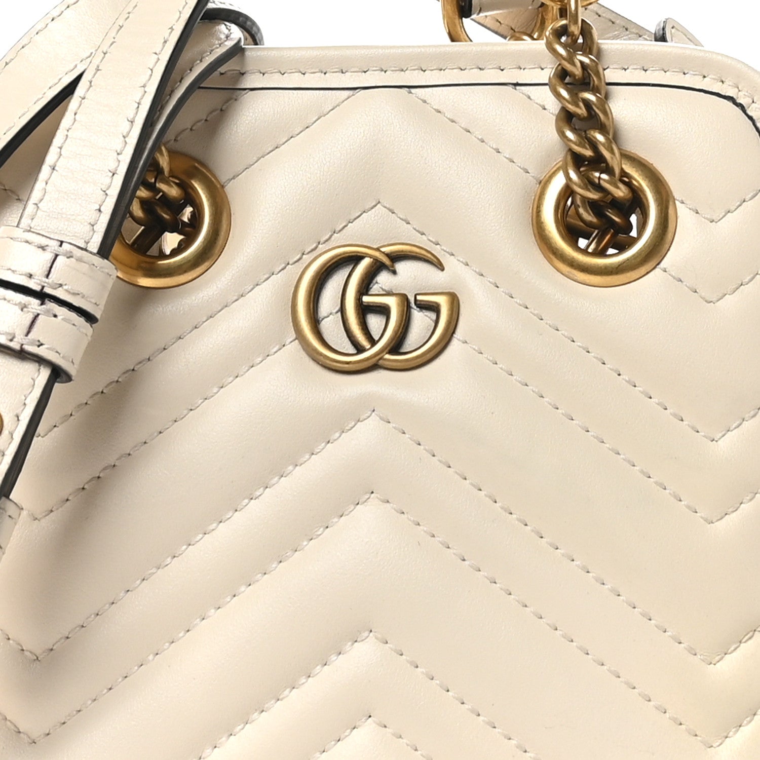 Gucci Calfskin Matelasse Chevron Mini GG Marmont Tote Mystic White