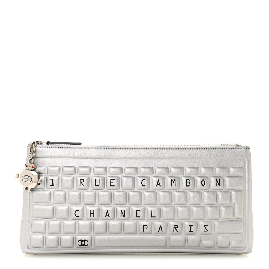 Metallic Calfskin Keyboard Pouch Silver