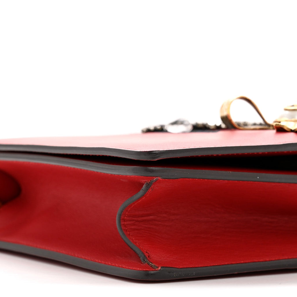 Gucci Calfskin Web Medium Peony Chain Shoulder Bag Red