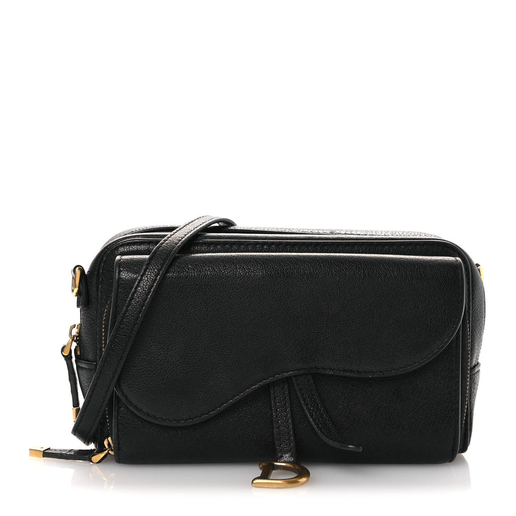 Christian Dior Goatskin Double Saddle Pouch Black