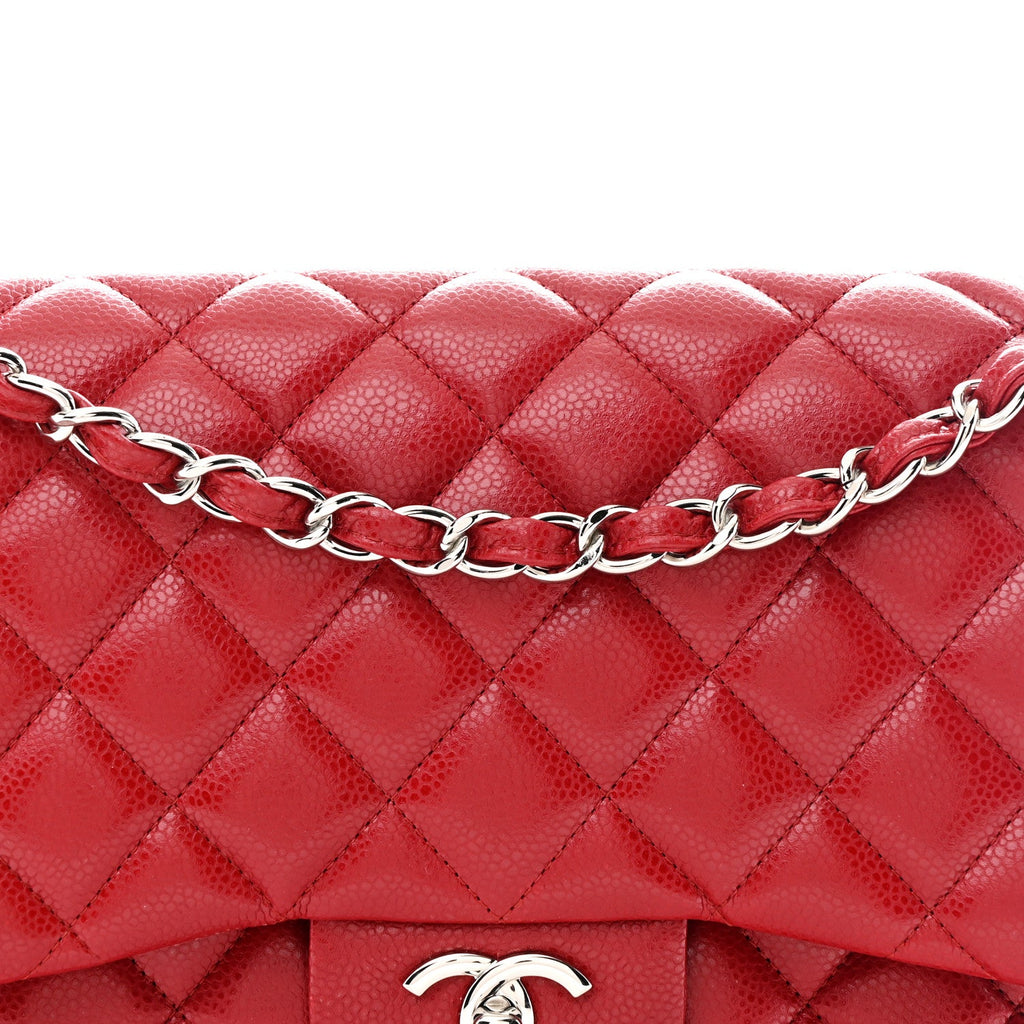 Chanel Caviar Quilted Jumbo Double Flap Red