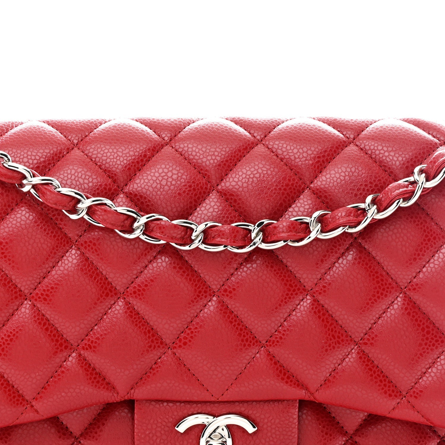 Chanel Caviar Quilted Jumbo Double Flap Red