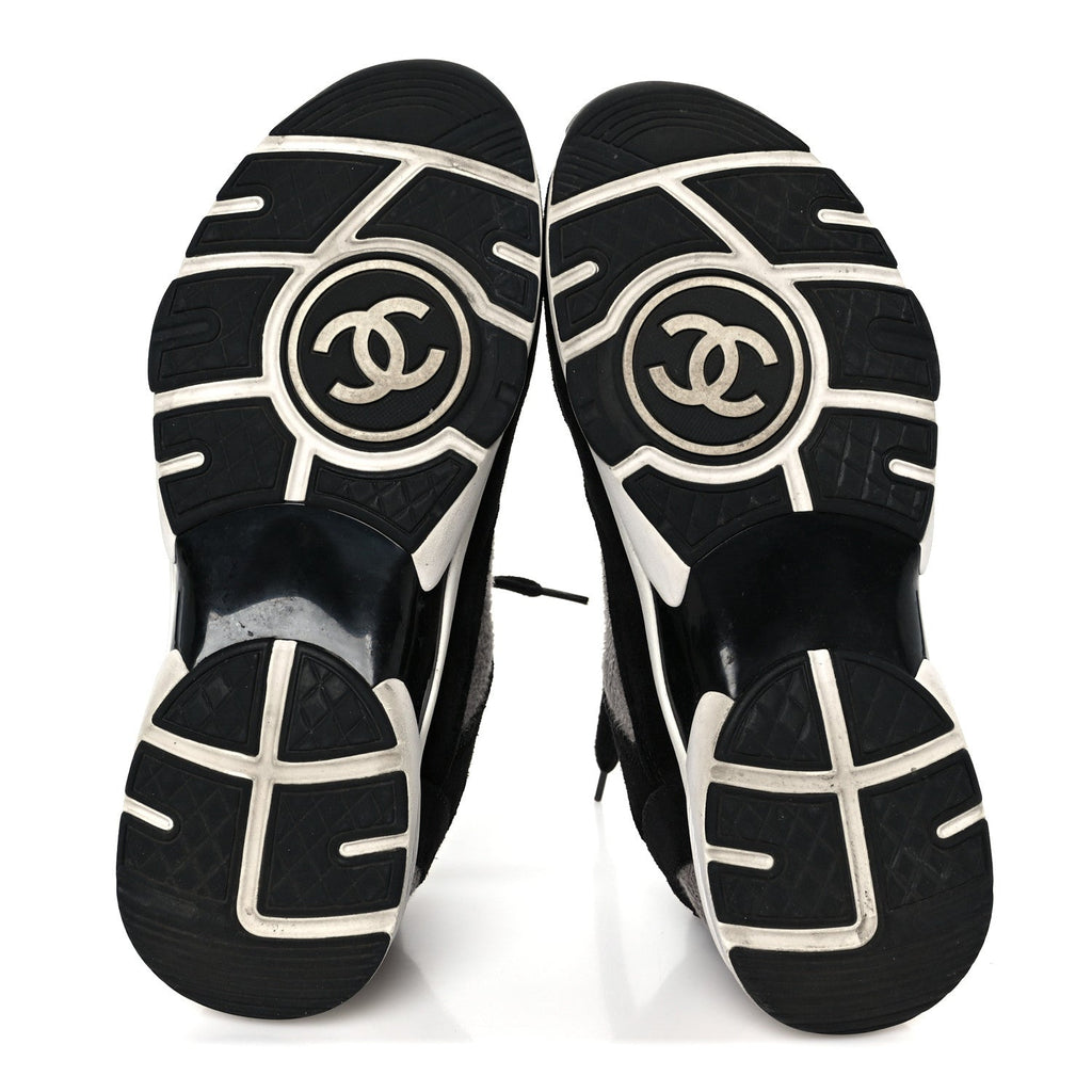 Fabric Suede Calfskin CC Sneakers 38 Gray Black
