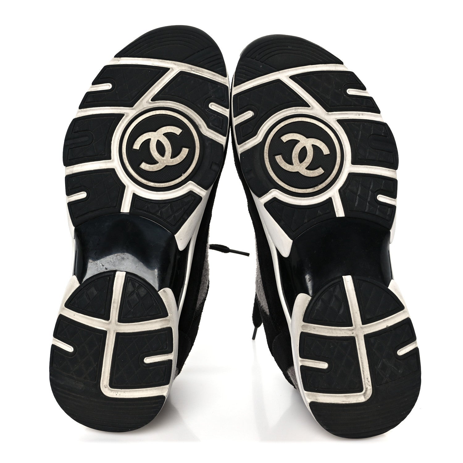 Fabric Suede Calfskin CC Sneakers 38 Gray Black