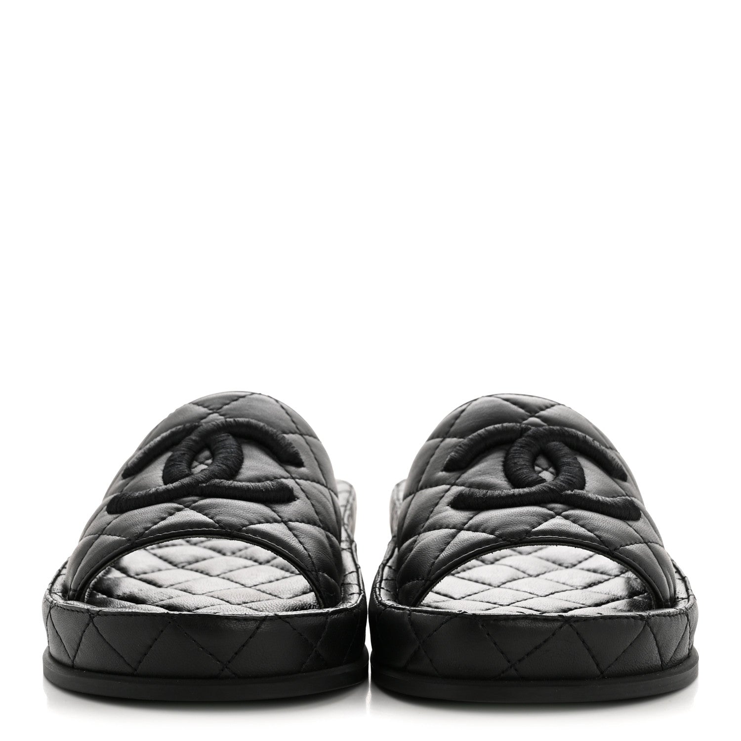 Lambskin Quilted CC Mules Sandals 35 Black