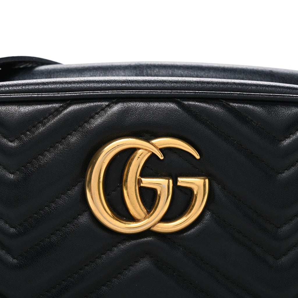 Gucci Calfskin Matelasse Small GG Marmont Chain Shoulder Bag Black