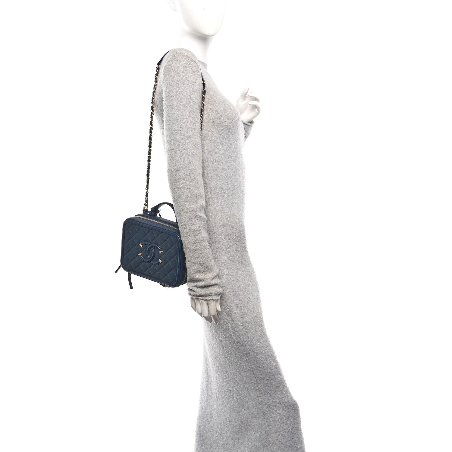 Chanel Caviar Quilted Medium CC Filigree Vanity Case Navy