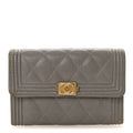 Caviar Quilted Medium Boy Flap Wallet Grey