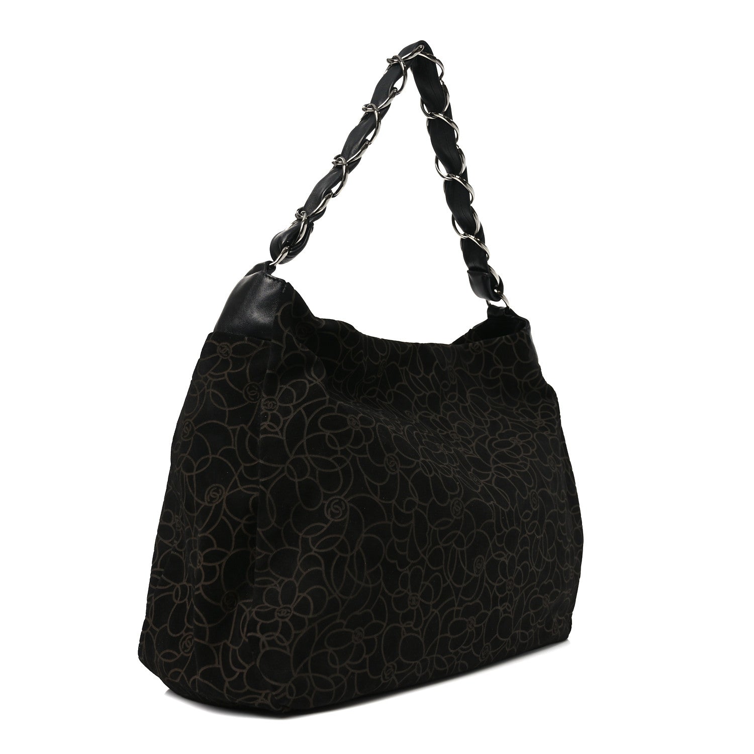 Chanel Suede Camellia Hobo Bag Black