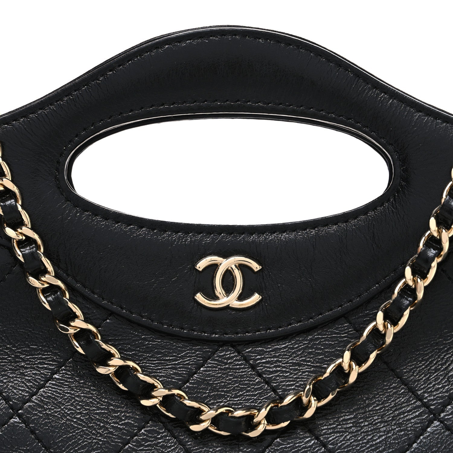 Chanel Shiny Crumpled Calfskin Quilted Nano 31 Shopping Bag Black