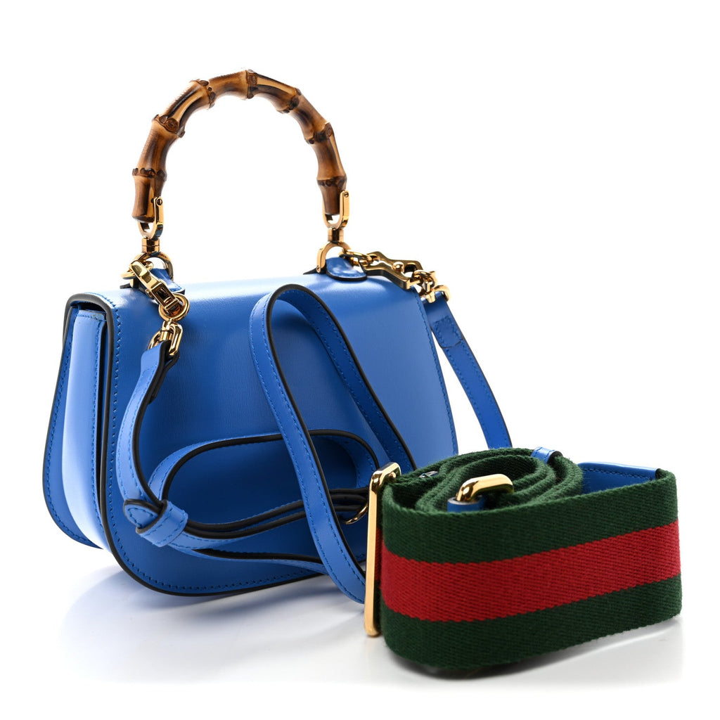 Gucci Boarded Dyana Lux Calfskin Web Mini Bamboo 1947 Top Handle Bag Blue