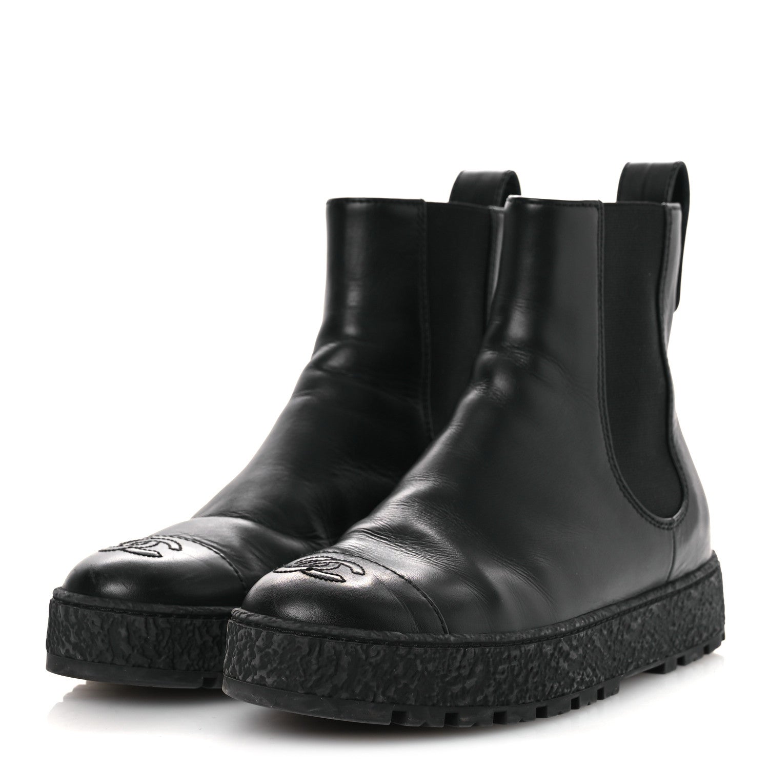 Calfskin Cap Toe CC Ankle Boots 38 Black