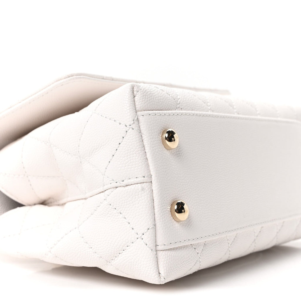 Chanel Caviar Quilted Mini Coco Handle Flap White