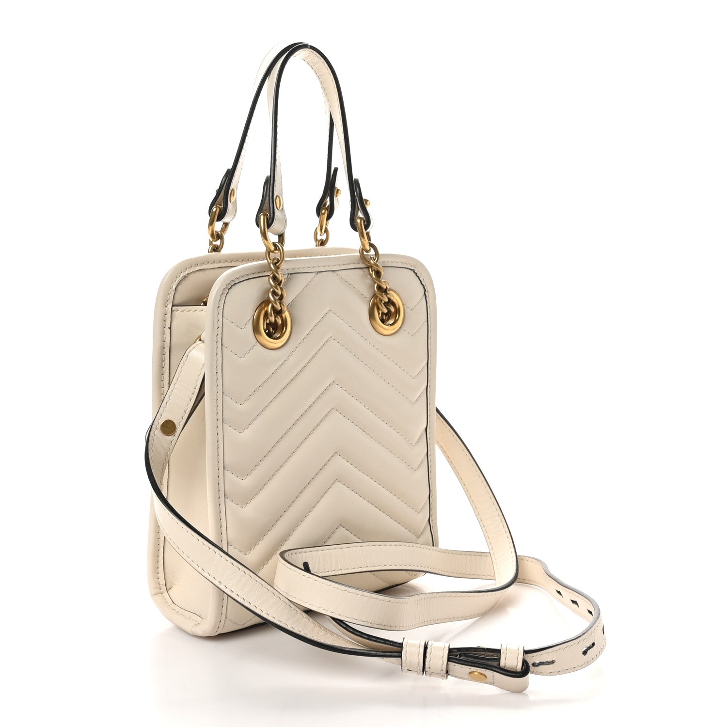 Gucci Calfskin Matelasse Chevron Mini GG Marmont Tote Mystic White