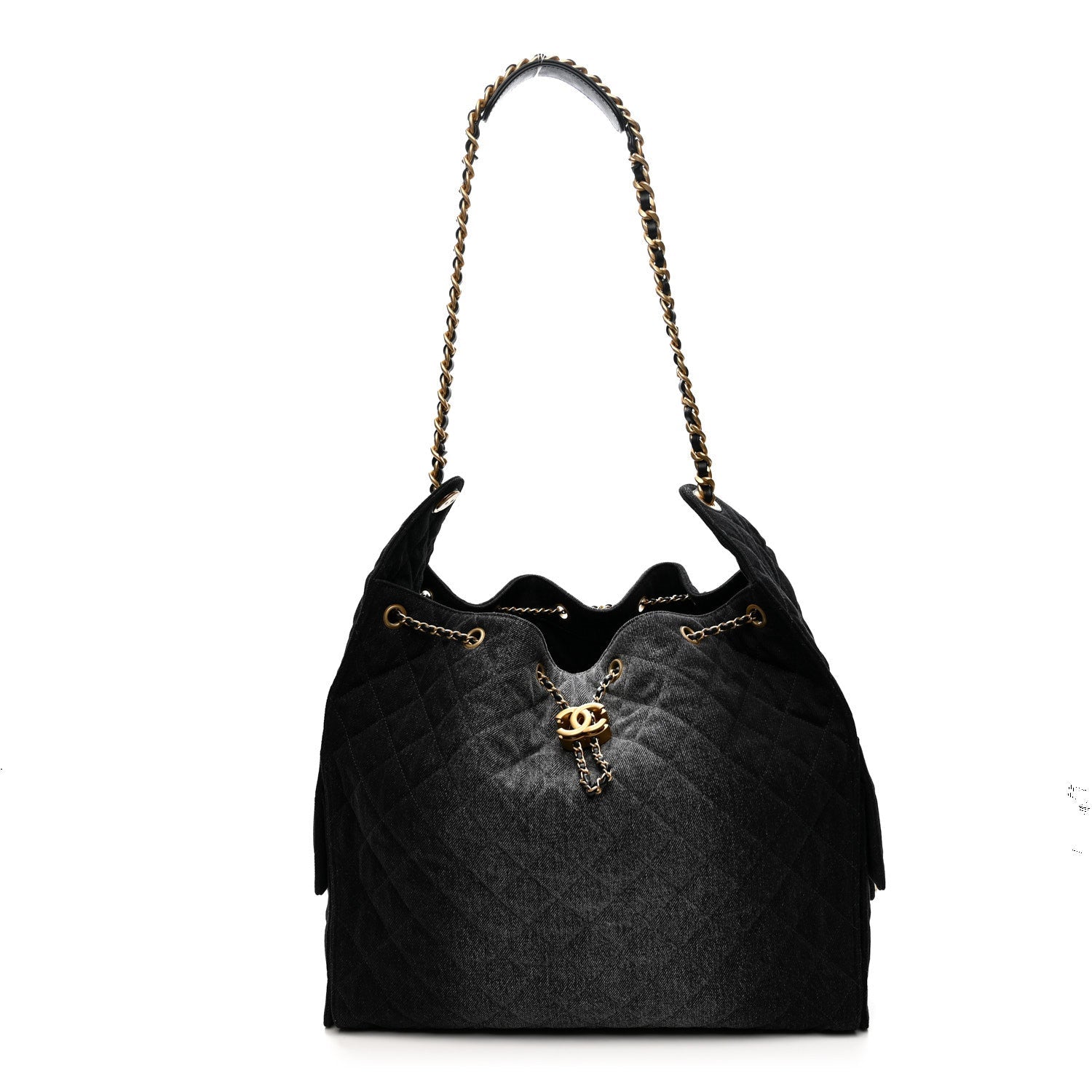 Chanel Washed Denim Quilted Large Chanel 25 Handbag Black