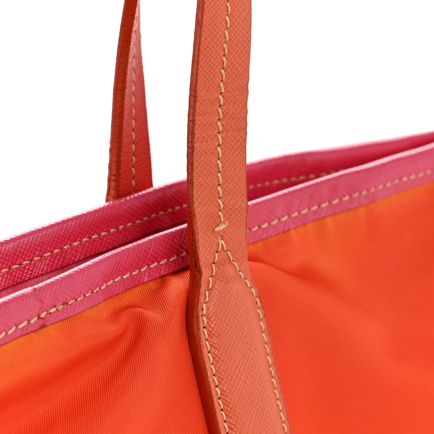 Prada Tessuto Nylon Saffiano Tote Papaya Ibisco