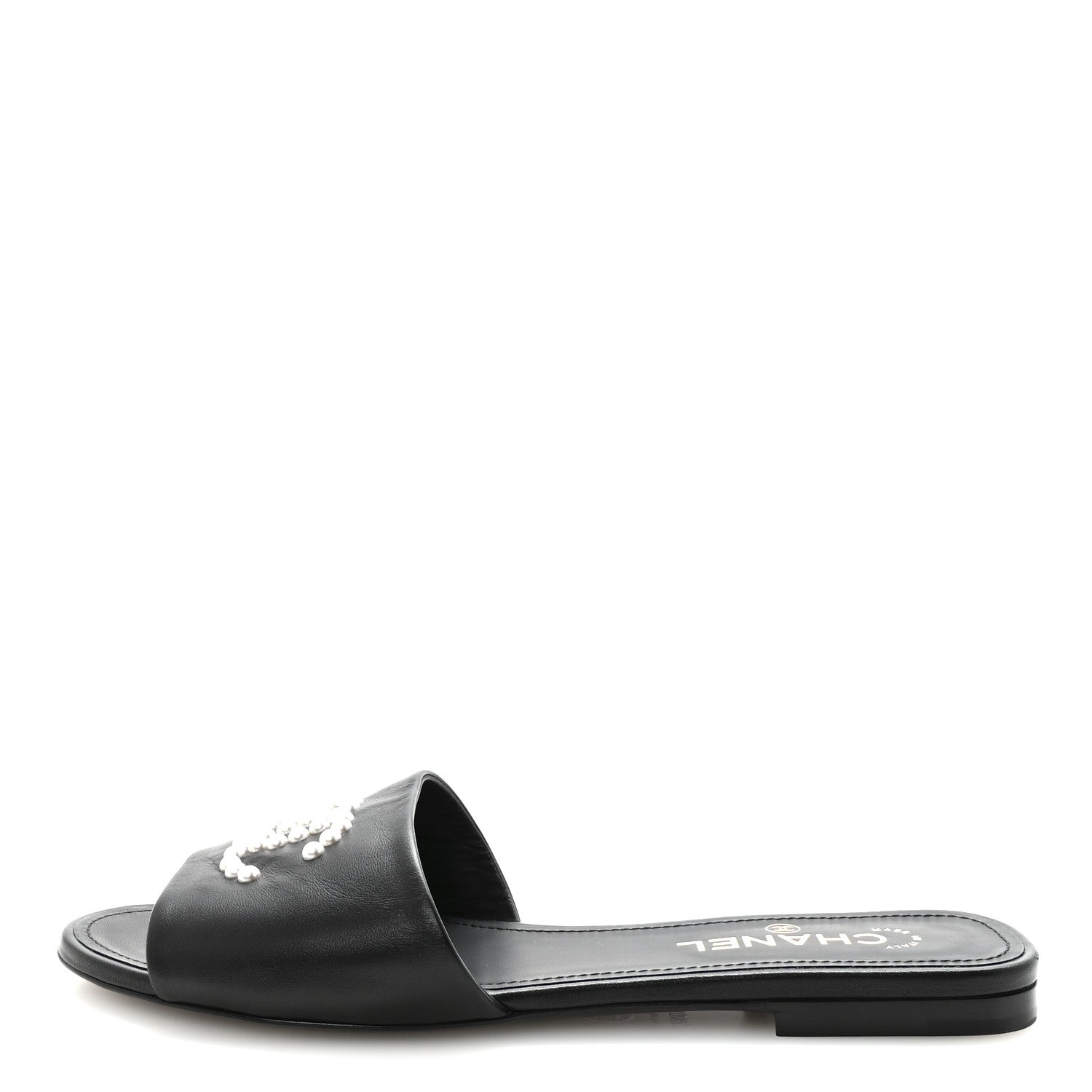 Lambskin Pearl CC Sandals 40.5 Black