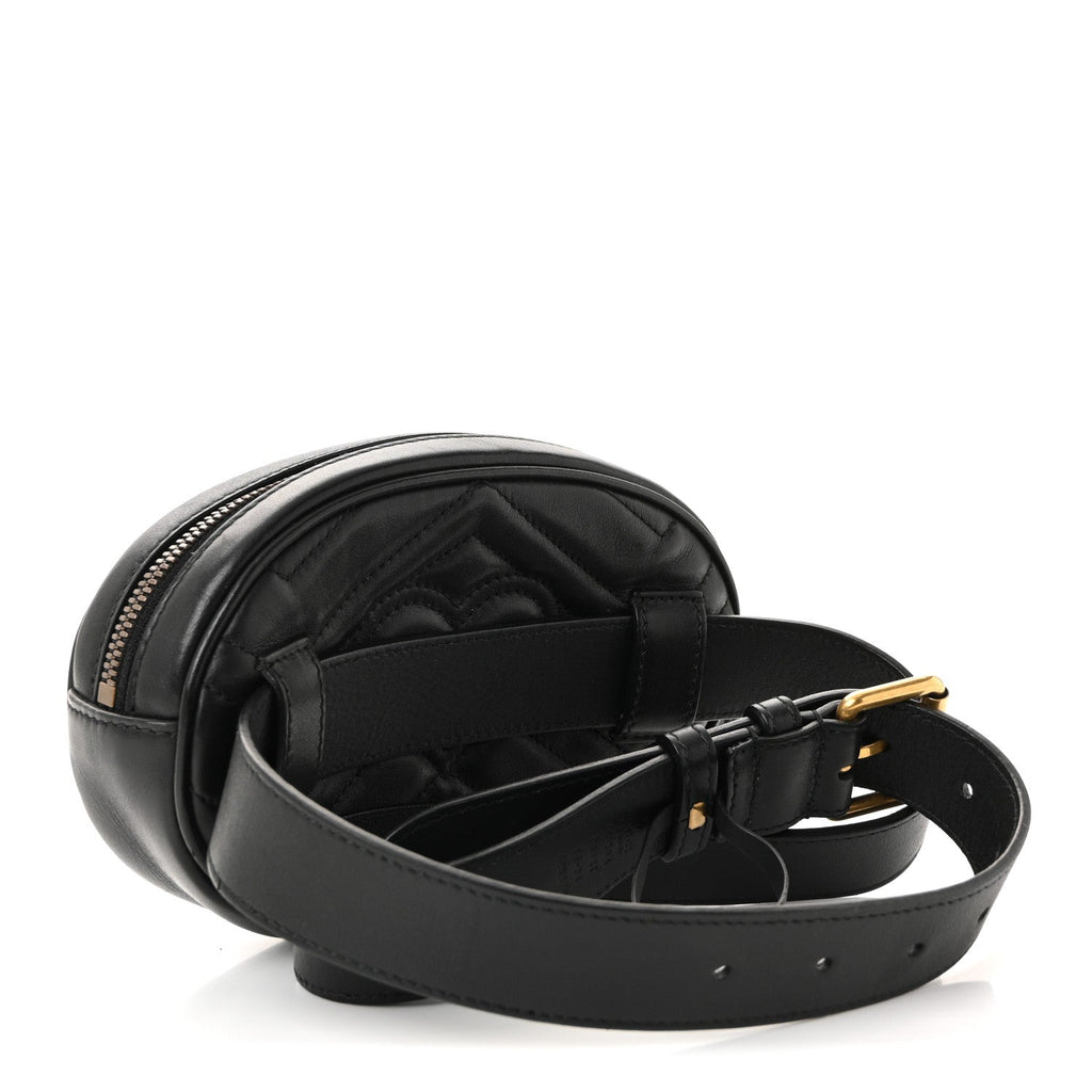 Gucci Calfskin Matelasse GG Marmont Belt Bag 85 34 Black