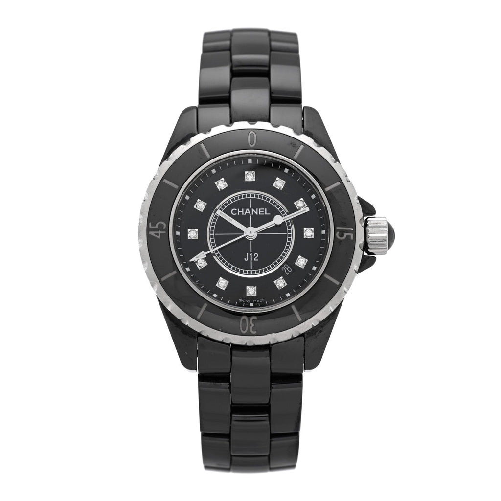Chanel Stainless Steel Ceramic Diamond 33mm J12 Quartz Watch Black