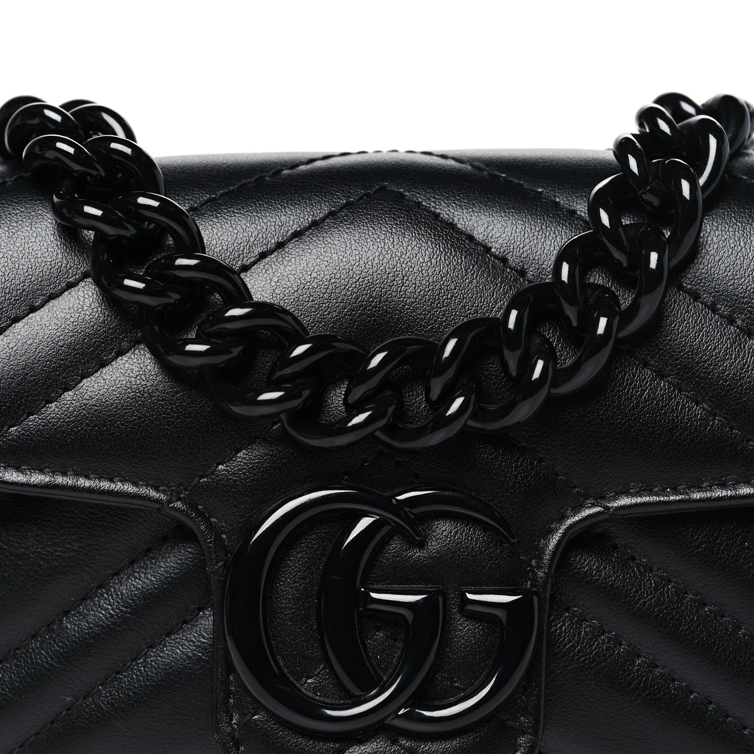Gucci Calfskin Matelasse Monochrome GG Marmont Chain Belt Bag Black