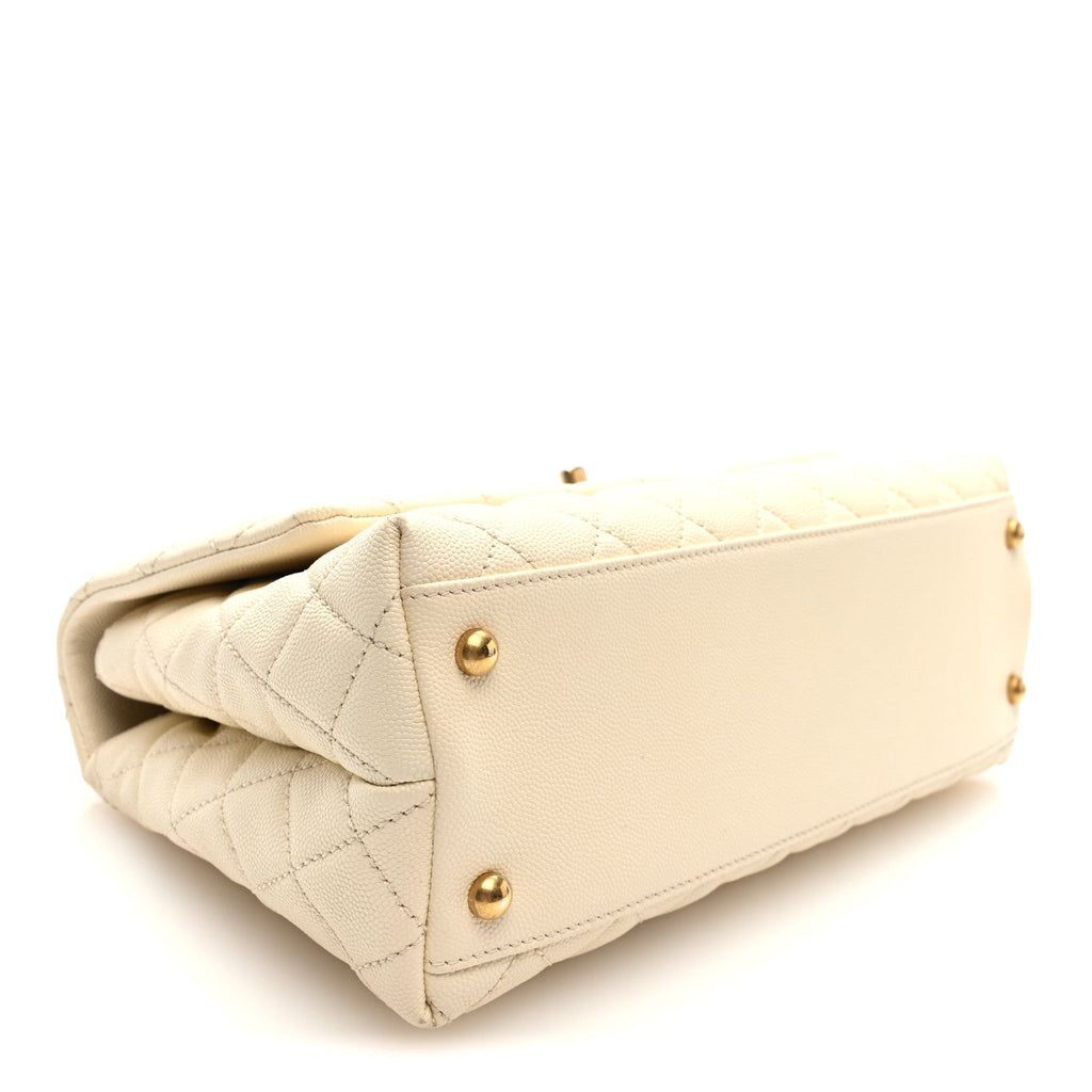 Chanel Caviar Quilted Small Coco Handle Flap White