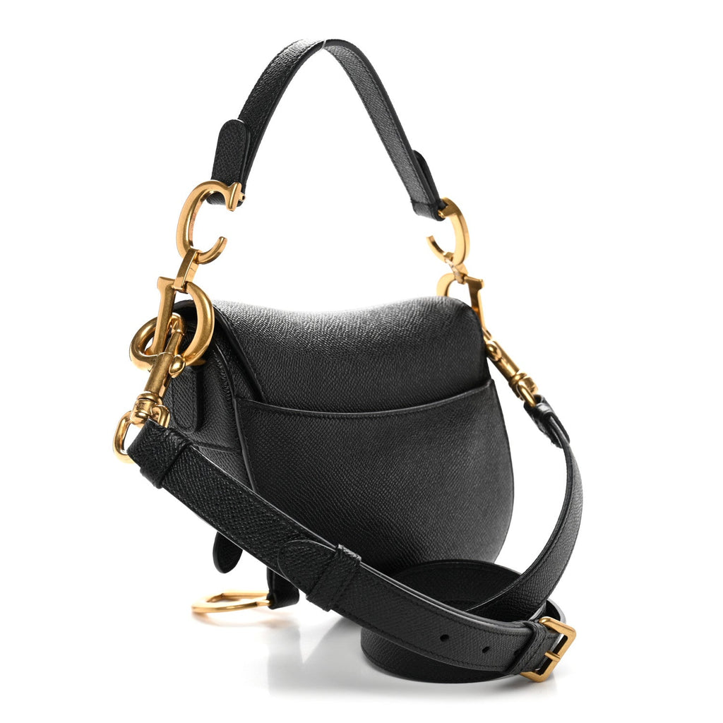 Christian Dior Grained Calfskin Mini Saddle Bag With Strap Black